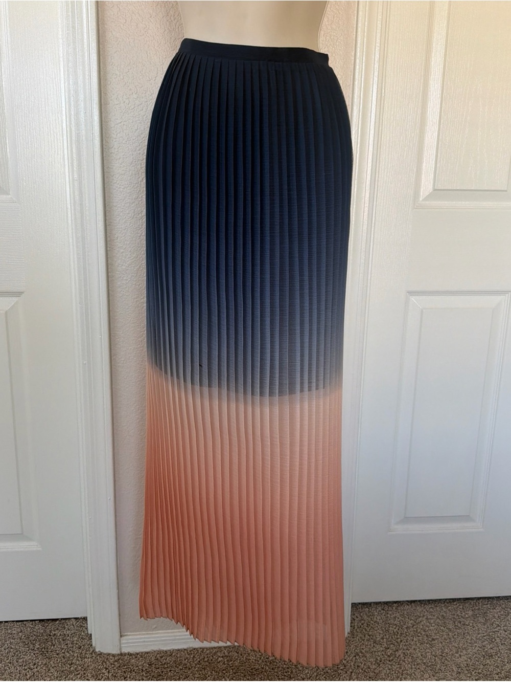 Cynthia Rowley Blue Orange Peach Ombre Pleated Chiffon Midi Skirt Boho Size XS